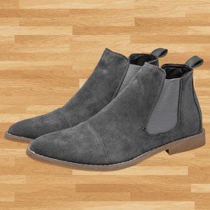 Gray Pointed Toe Suede Chelsea Boots